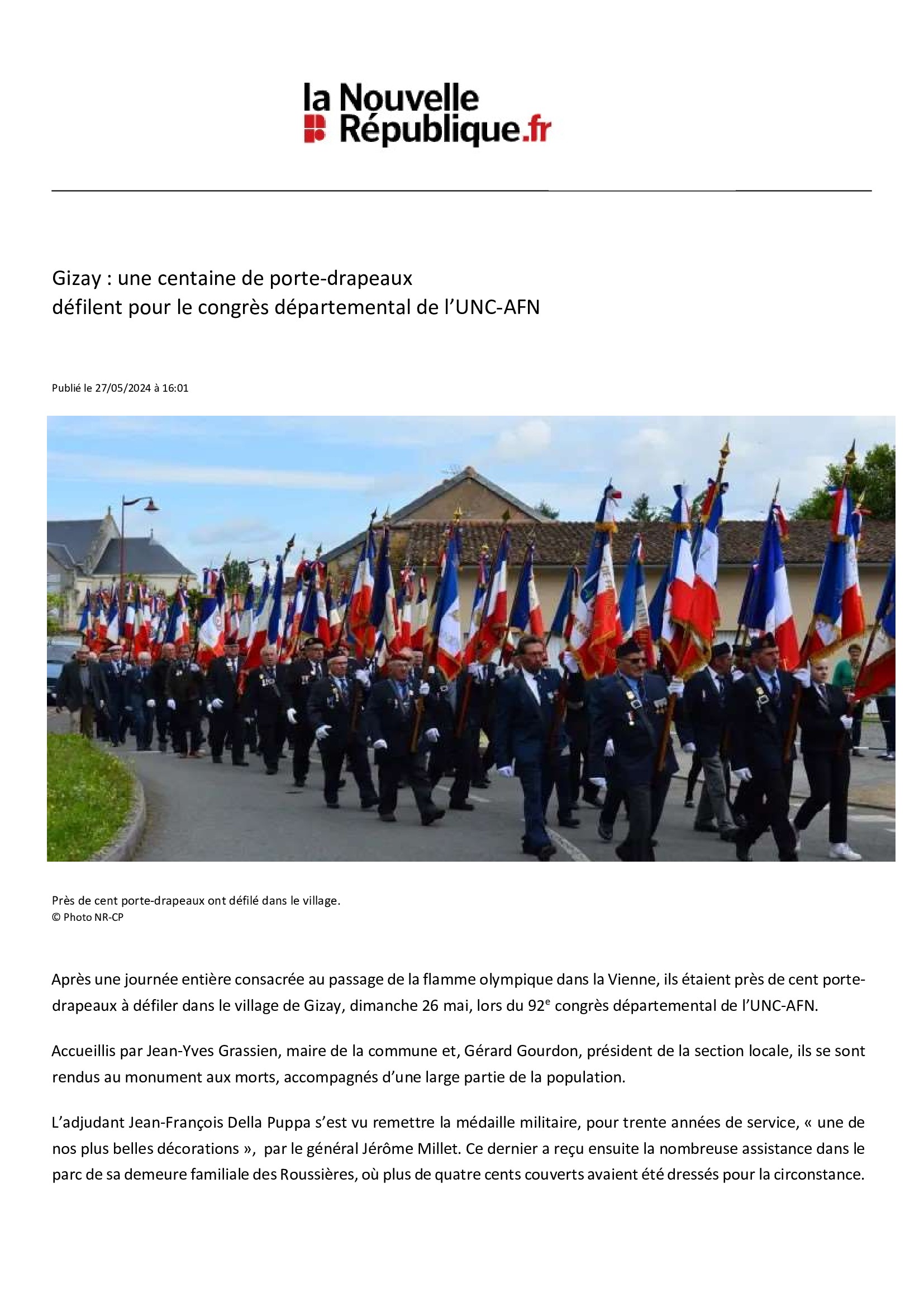 Gizay une centaine de porte drapeaux défilent pour le congrès départemental de lUNC AFN